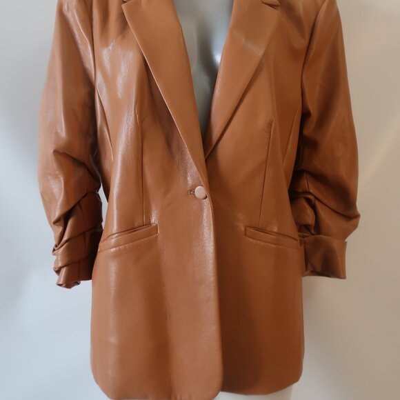 Womens 5a7 Cinq A Sept "Kylie" Brown Vegan Leather Blazer/Jacket 14 - Picture 3 of 9